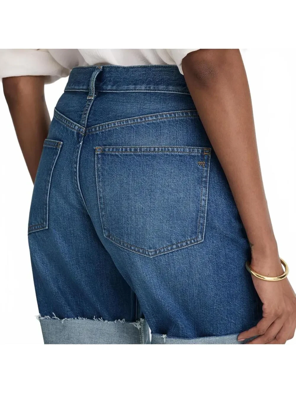 Madewell Long Baggy Cuffed Jean Shorts Rigid Blue Mifflin Wash NWT Size 25